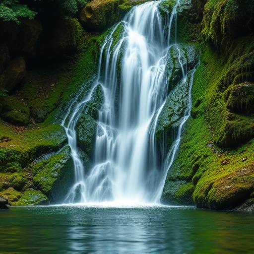 Cascading waterfall surrounded by lush greenery