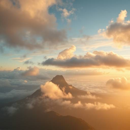 Panoramic view of a misty mountain peak
